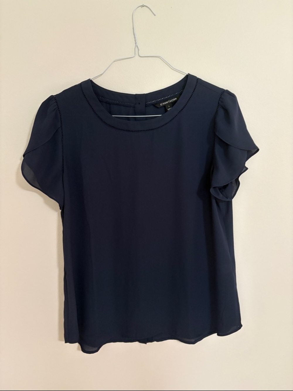 41 Hawthorn Navy Short Flutter Sleeve Blouse